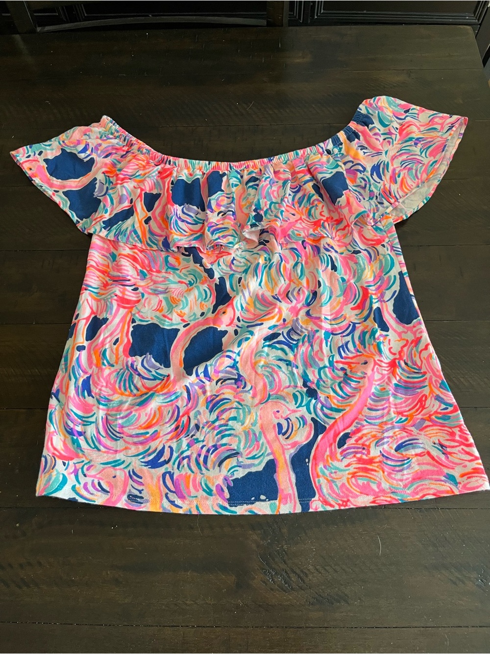 Lilly Pulitzer Off-Shoulder Top in Pink & Navy Swirl Size S